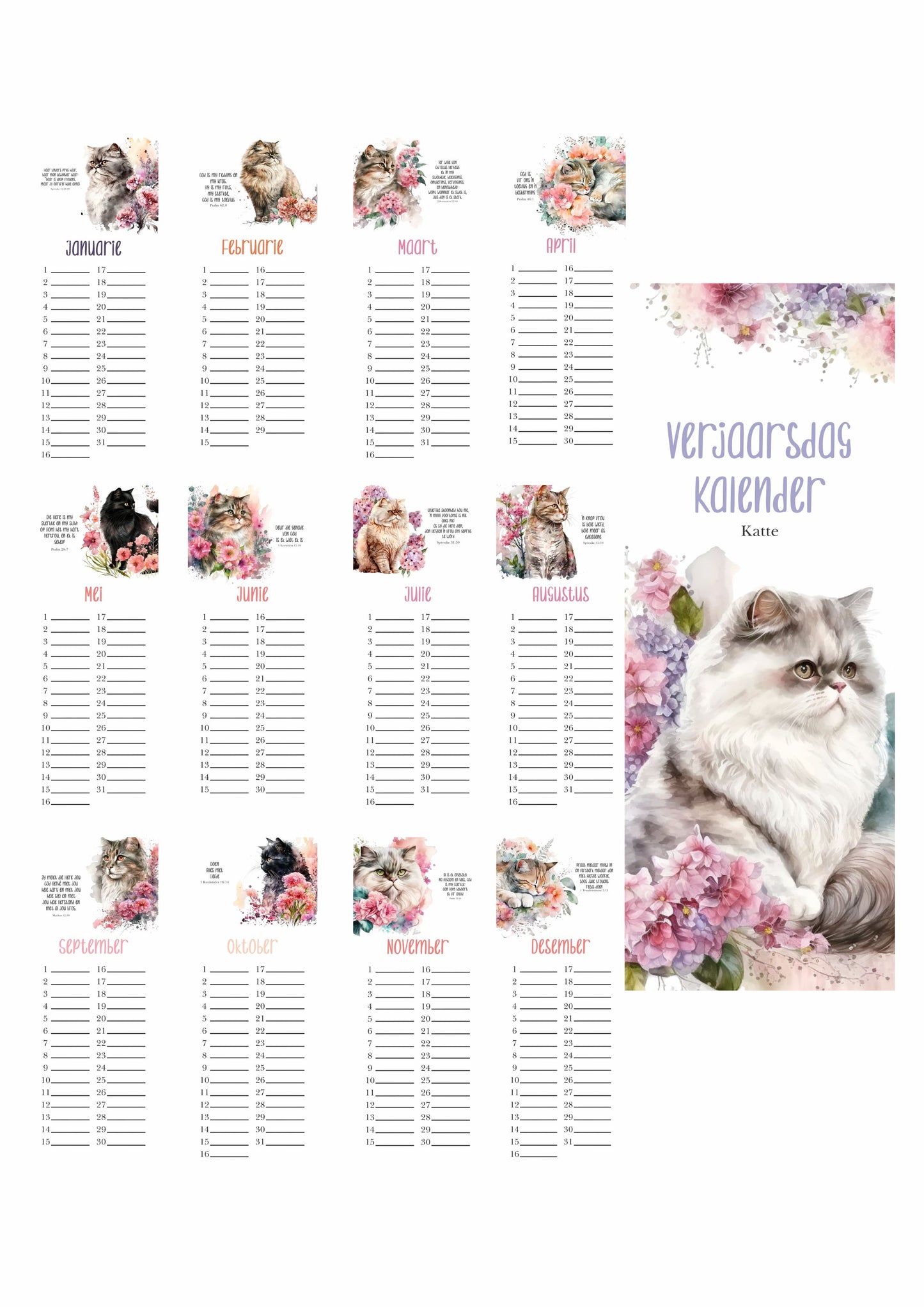 Cat Birthday Calendar