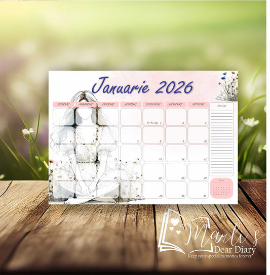 Girl and Flowers Blue Deskpad