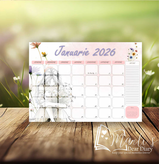 Girl and Flowers Purple Deskpad