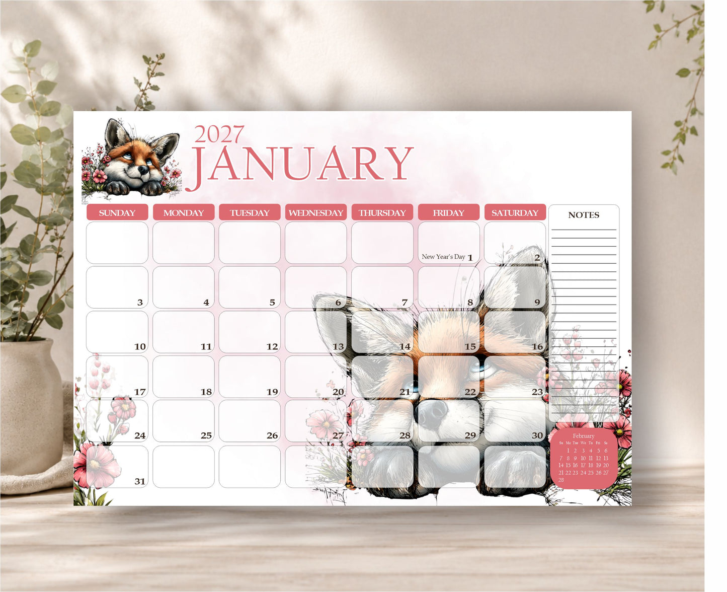 Cute Fox Deskpad 2027