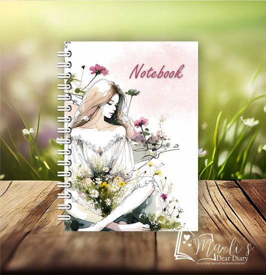 Girl and Flowers Pink Notebook