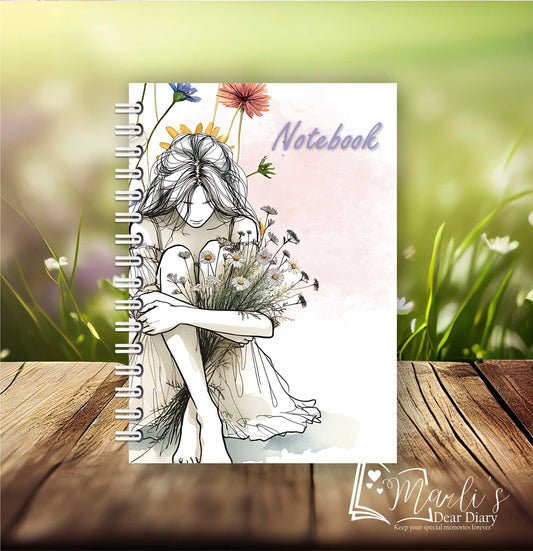 Girl And Flowers Purple Notebook