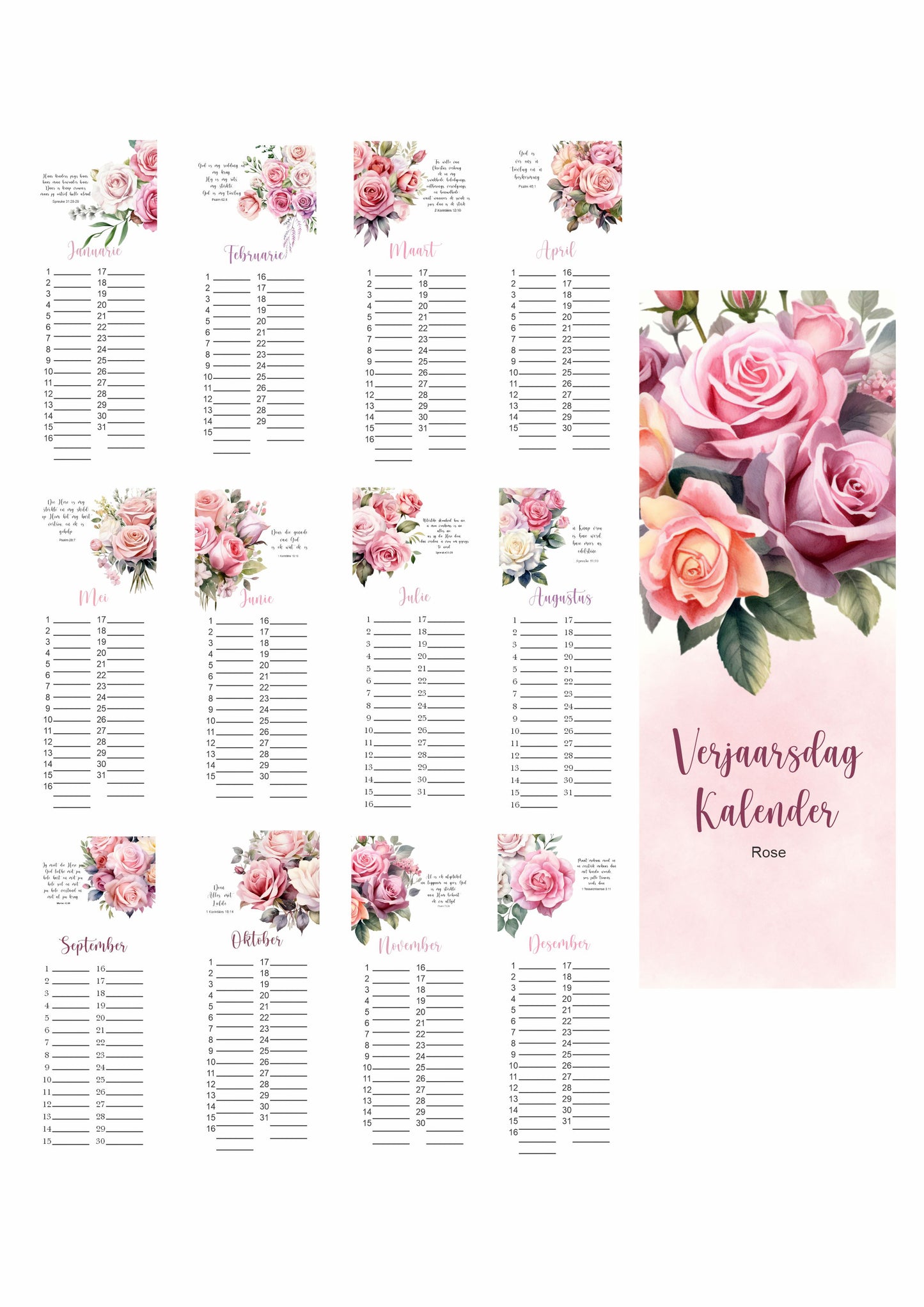 Rose Birthday Calendar