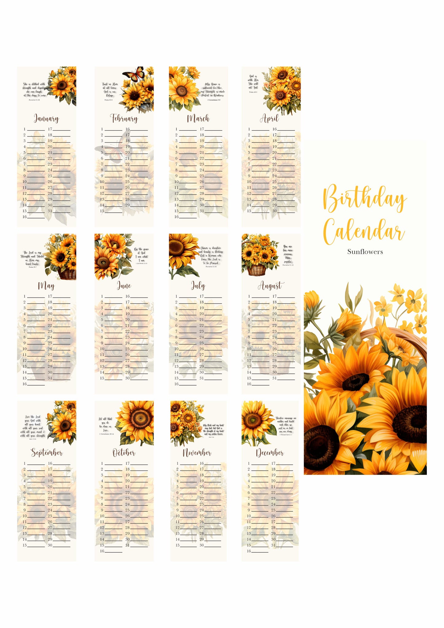 Sunflowers Birthday Calendar